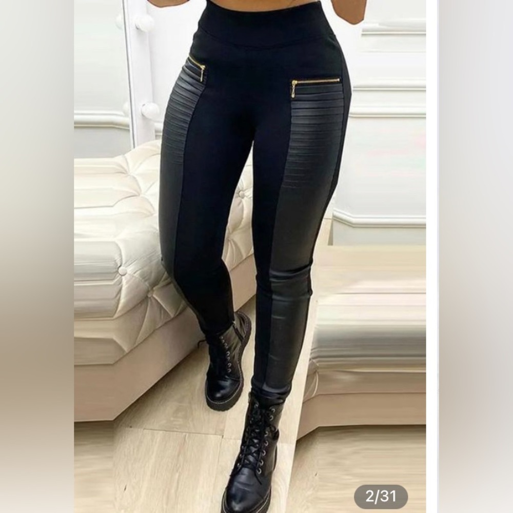Black pull on zipper leggings